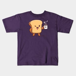 Cute Bread Drink Coffee Cartoon Vector Icon Illustration Kids T-Shirt